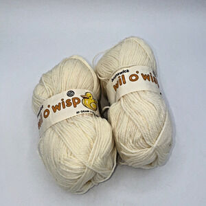 Vintage Brunswick Wil O’ Wisp Yarn Lot of 2 Ecru Cream 100% Acrylic 50g Skeins